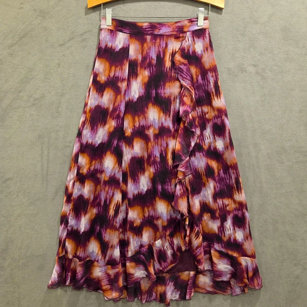 Old‎ Navy Ruffle Trim Midi Skirt Women's Size Small Flowy Fairy Boho Abstract